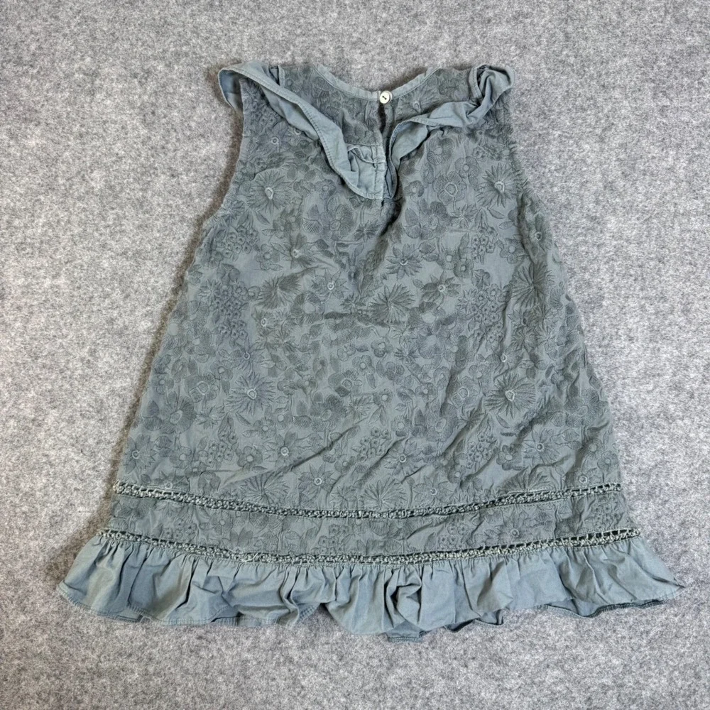 Baybala Kids Blue Grey Floral Embroidered Ruffle Sleeveless Cotton Dress Size 3T